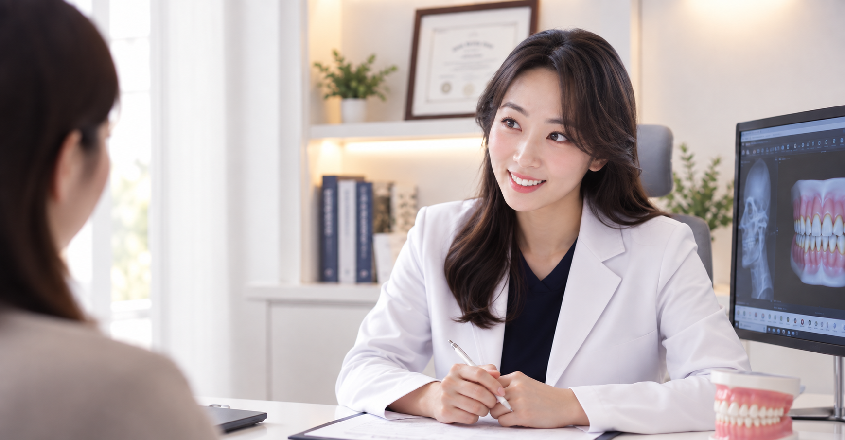 환자와 눈을 맞추며 상담하는 교정과 의료진